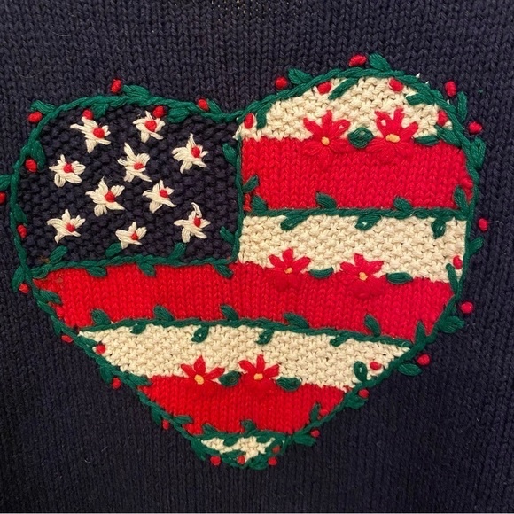 Vintage EAGLE’S EYE 1995 Hand Knit Fun Buttons & Graphic Cardigan Sweater-Large - Picture 7 of 9